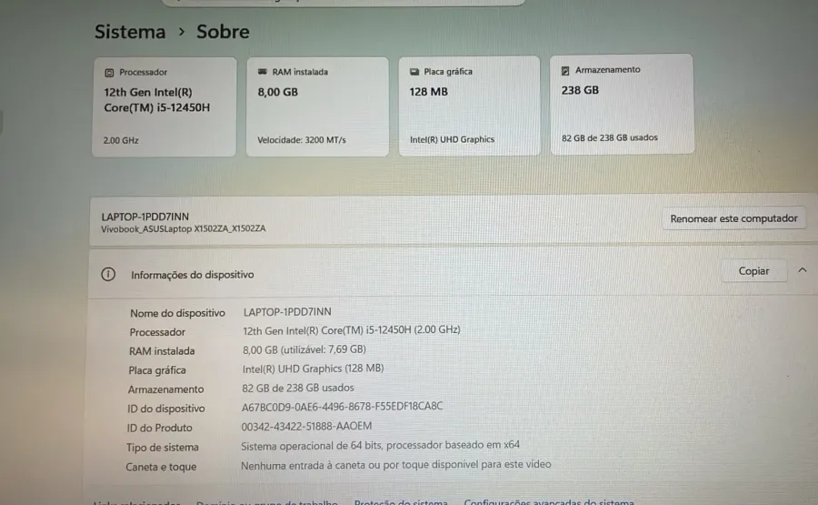ASUS Vivobook 15 - i5-12450H, 8GB, 256GB SSD - X1502ZA-EJ1755W