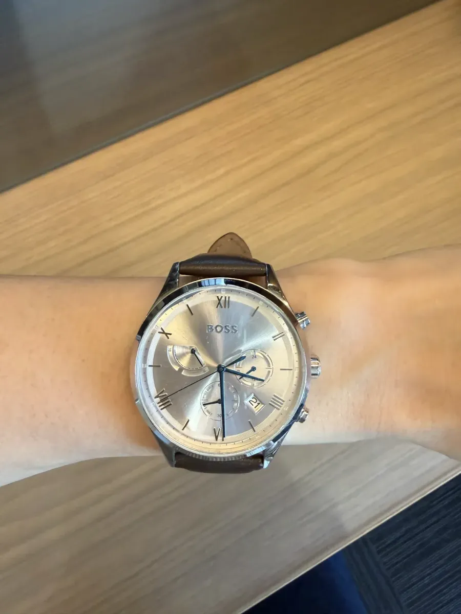 Relógio Hugo BOSS Cronógrafo Prata — Pulseira de Couro Marrom