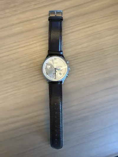 Relógio Hugo BOSS Cronógrafo Prata — Pulseira de Couro Marrom